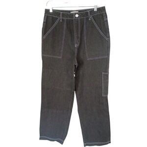Vintage Y2K Black Carpenter Jeans Women's Baggy Wide Leg Contrast Stitch 30